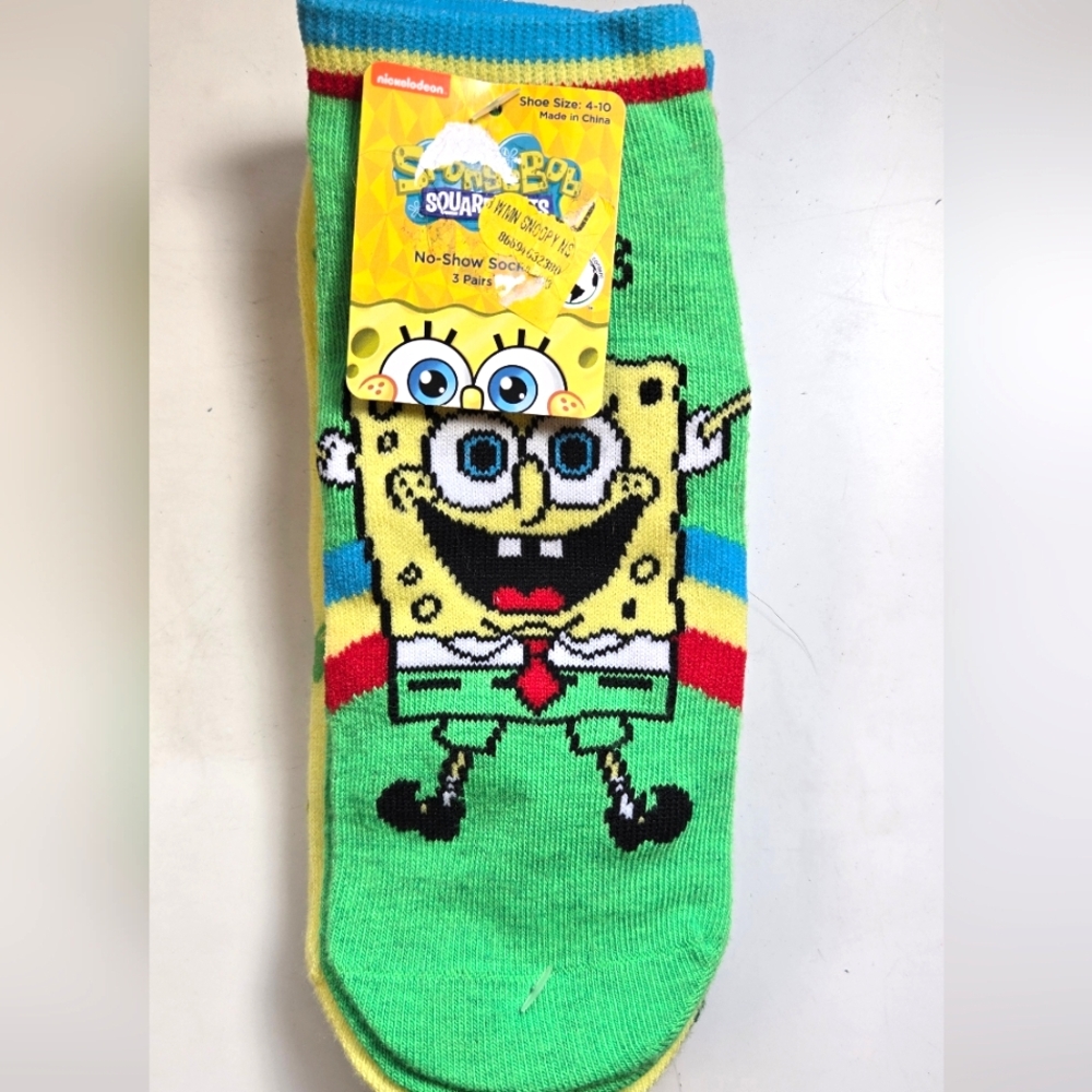 SpongeBob SquarePants Three Pair No-Show Socks Size 4 to 10